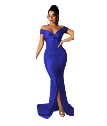 Agrandir l'image de Robe sirène sans bretelles pour femme, col slash, manches lanterne, longue robe maxi, fête de mariage Image de Robe sirène sans bretelles pour femme, col slash, manches lanterne, longue robe maxi, fête de mariage