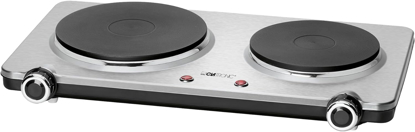 Image de Clatronic Double plaque de cuisson DKP 3668 E, pour le camping, la cuisine ou le bureau, deux plaques de cuisson, thermostats réglables en continu, poignées Cool Touch, inox