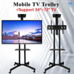 Image sur Support TV mobile Chariot TV roulant pour écran LCD LED plat incurvé de 32" à 72", support video projecteur