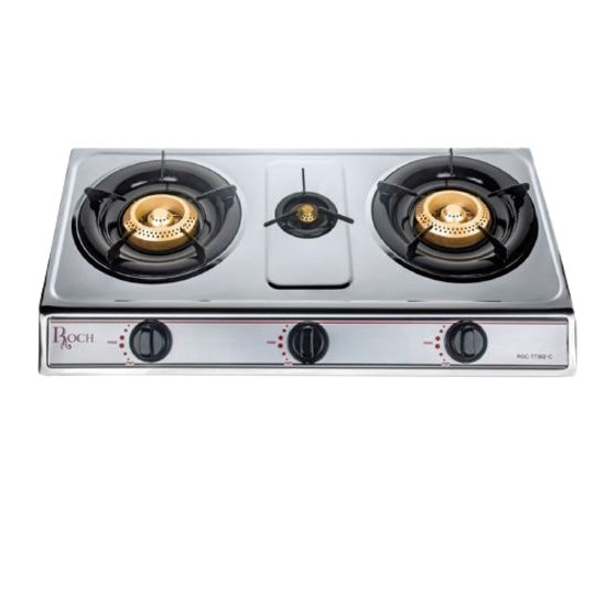 Image sur Plaque à gaz Roch RGC‑TT302‑C – 3 foyers – Allumage automatique – Inox 680×410 mm – 6.4 kW – Garantie 6 mois