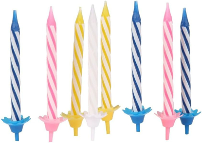 Image de Lot de 12 Bougies d'Anniversaire avec 12 Accroches - Ajoutez une Touche Colorée à Vos Gâteaux