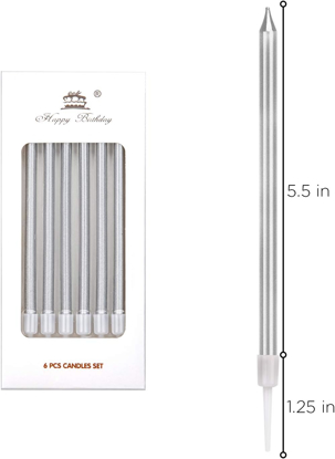 Image de 6 Métallique Bougie Longue Chandelle Bleu Bougies d'anniversaire avec Support Bougies de Gâteau pour la décoration de fête de Mariage d'anniversaire - copié