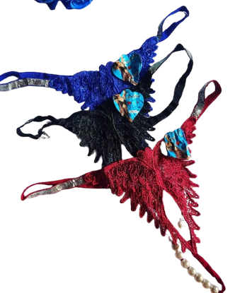 Image de Strings en dentelle à perles avec ouverture  3 pièces , Sous vêtements de séduction