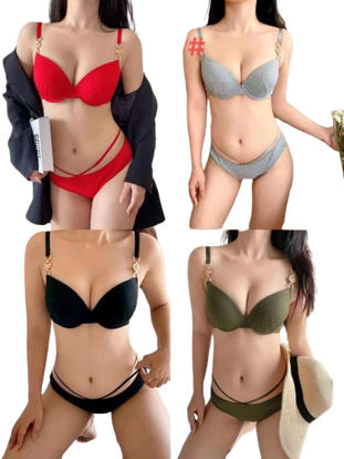 Image de Ensemble soutien gorge et caleçon V  avec corde en coton, qualité irréprochable, 1 pièce