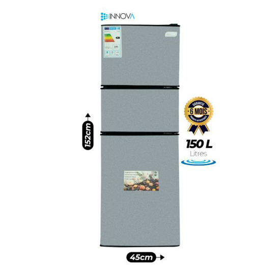 Image sur Réfrigérateur à 3 battants - INNOVA - IN269 - 150 Litres - Classe énergétique A+ - Gris - Garantie 6 mois