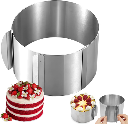Image de Cercle à Patisserie Reglable Ø 16-30cm, Hauteur 15cm Cercle à Gâteau Extensible en Acier Inoxydable Cercle Gateau Extensible pour Mousse Tartes Dessert Pâtisserie Fraisier