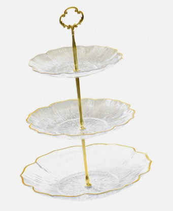 Agrandir l'image de présentoir 3 niveaux transparent - bordure or Image de présentoir 3 niveaux transparent - bordure or