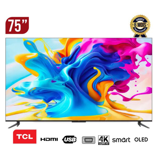TV SMART TCL- 75 pouces - 75P645 - 4K - UHD - QLED - Smart Google TV - Garantie 6 Mois