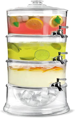 Agrandir l'image de Distributeur de boissons, support empilable à 3 niveaux avec couvercles, présentoir à boissons en acrylique à 3 compartiments avec robinets, transparent, taille unique Image de Distributeur de boissons, support empilable à 3 niveaux avec couvercles, présentoir à boissons en acrylique à 3 compartiments avec robinets, transparent, taille unique