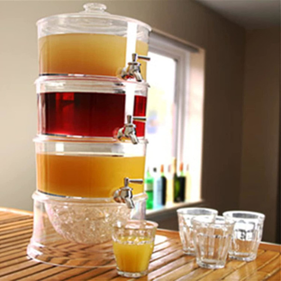 Image sur Distributeur de boissons, support empilable à 3 niveaux avec couvercles, présentoir à boissons en acrylique à 3 compartiments avec robinets, transparent, taille unique