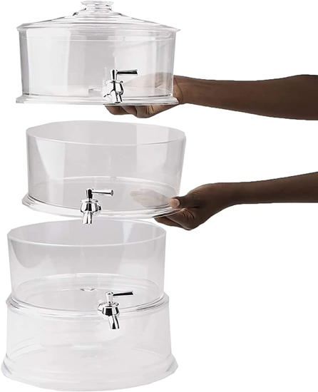 Image sur Distributeur de boissons, support empilable à 3 niveaux avec couvercles, présentoir à boissons en acrylique à 3 compartiments avec robinets, transparent, taille unique