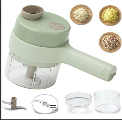 Image de Ensemble de coupe-légumes électrique 4 en 1 - Coupe-légumes électrique multifonction - Hachoir portable - Raboteuse à légumes - Robot de cuisine rechargeable