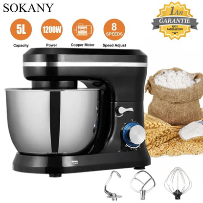 Image de Robot patissier stand mixer Sokany Robot Pétrin Multifonctions professionnel-5 Litres-1200W-Noir-