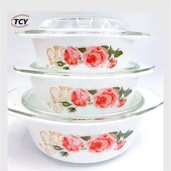 Image sur Ensemble de casserole en céramique 3pcs / plats de service - la conception de la fleur peut varier jeu d'assiettes