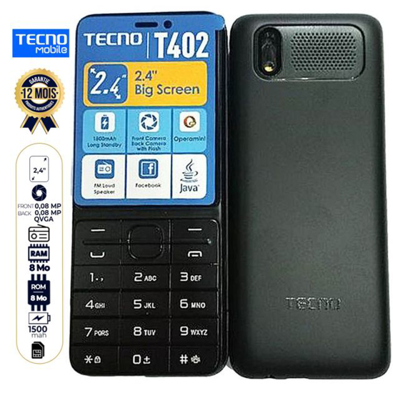 Image sur Téléphone Tecno T402 - 2.4" - 8Mo/8 Mo RAM - 1500 mAh - FM sans fil - Triple Sim - Garantie 12 Mois