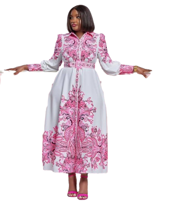 Image de Jolie robe satin fleuri avec ceinture longue manche pour femme, produit générique