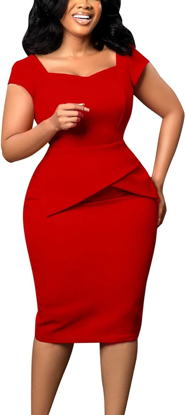 Image de Robe Moulante élégante à Manches Courtes et col carré pour Femmes