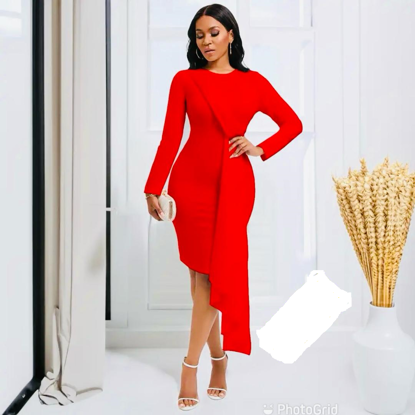 Image de Robe moulante mi-longue à manches longues et ourlet long pour femme, robe crayon pour cocktail,
