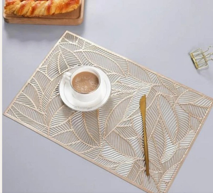 Image de Sets de table, sets de table, sets de table lavables, napperon en pvc en forme de RECTANGLE bronzant tapis de table isolation creuse sous-verre coussinets résistant à la chaleur bol tapis maison cuisine - copié