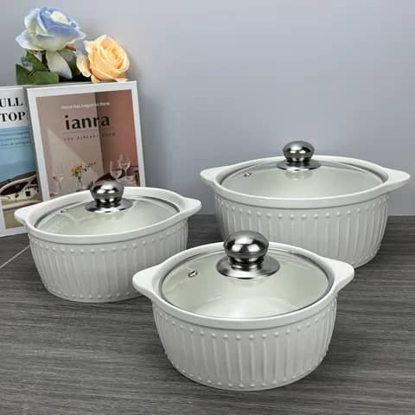 Image de Ensemble de casserole en céramique 3pcs / plats de service  jeu d'assiettes