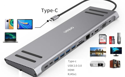 Image de 14 en 1 USB Type-C Hub Multifonction Dock Type-C vers HDMI/VGA/SD/TF/RJ45/USB 3.0/Audio/USB-C Femelle PD Port de Charge Compatible pour MacBook, MacBook Air/Pro, iMac/ Pixel, Dell, ASUS, HP, Lenovo, ordinateur.
