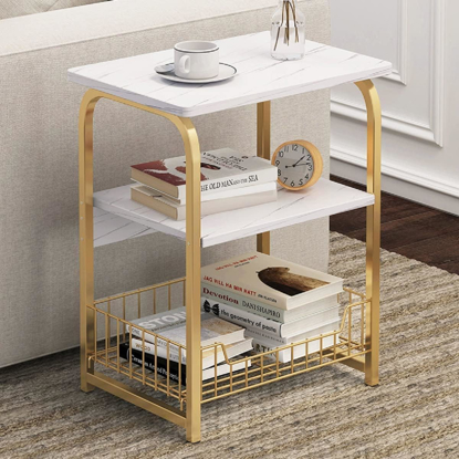 Agrandir l'image de Table d’appoint en marbre blanc Table d’appoint de canapé à 3 niveaux avec étagère de rangement Table de collation en métal doré Petite table d’appoint pour balcon chambre salon dortoir décoration Image de Table d’appoint en marbre blanc Table d’appoint de canapé à 3 niveaux avec étagère de rangement Table de collation en métal doré Petite table d’appoint pour balcon chambre salon dortoir décoration