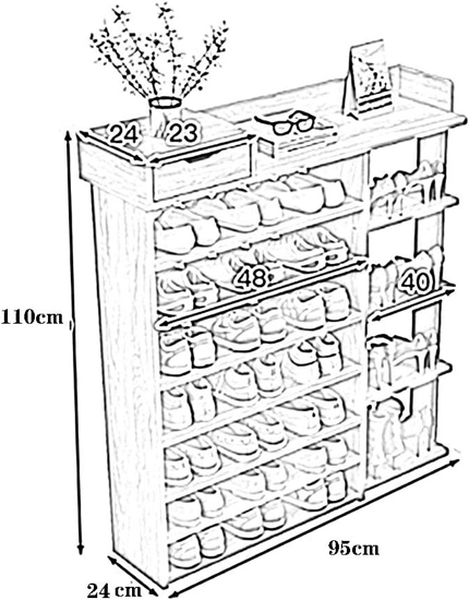 Image sur étagère à Chaussures étagère à Chaussures étagère en Bois tiroir Armoire étagère de rangement-95cm 8 Couches Assemblage Multifonctionnel ménage Lieu Public