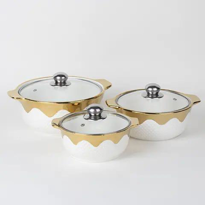 Image de Ensemble de casserole en céramique 3pcs / plats de service  jeu d'assiettes