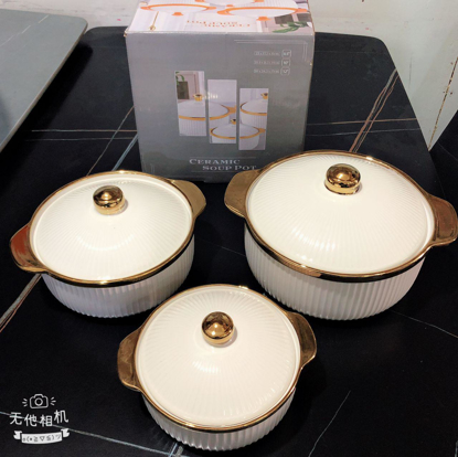 Image de Ensemble de casserole en céramique 3pcs / plats de service  jeu d'assiettes
