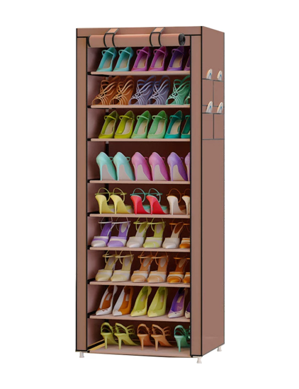 Image sur Armoire à chaussures simple 10 couches en tissu Oxford à 9 grilles, grande étagère à chaussures, rangement de chaussures amovible pour meubles de maison - copié