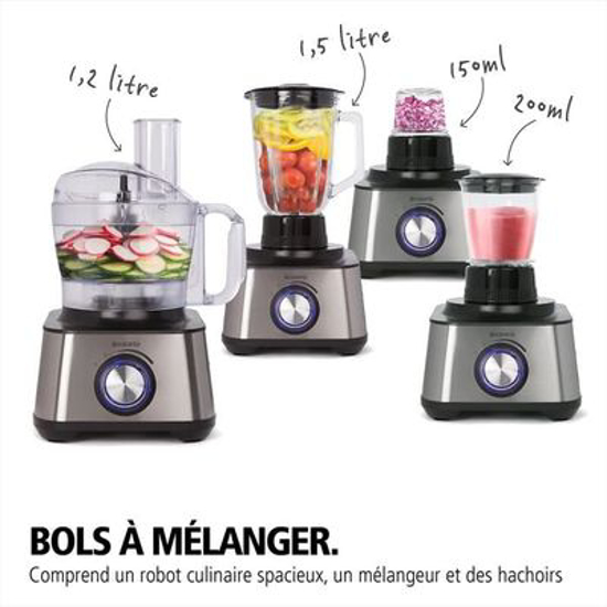 Image sur Brabantia BBEK1113B Robot culinaire - 1000W - 17000 tr/min, Batteur sur socle, Bol mélangeur 1,2L, 3 niveaux de vitesse - Facile à nettoyer sans BPA - Acier inoxydable