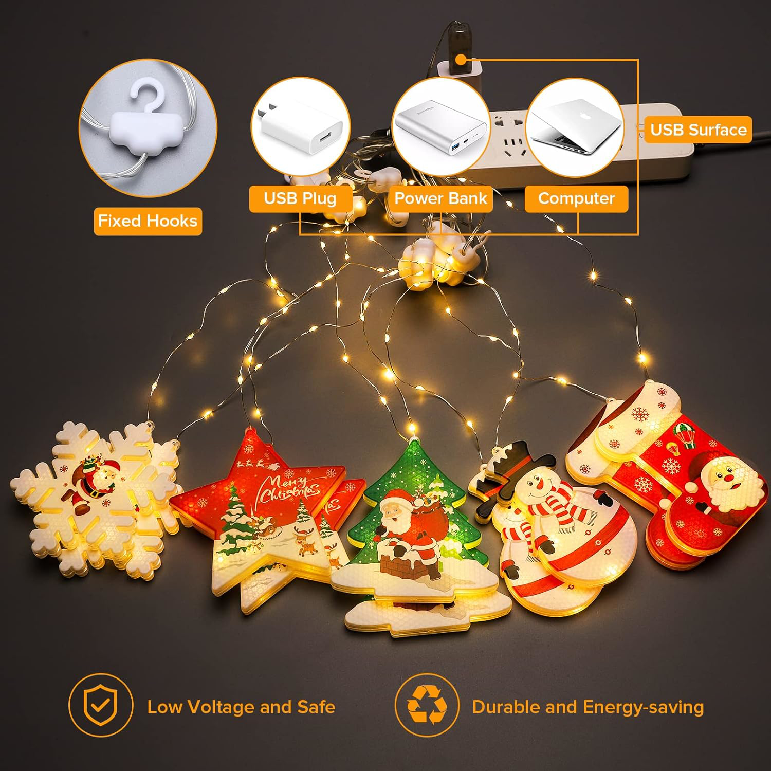Set De 8 Accessoires Lumineux De Noël - 4 Colliers Et 4 Serre-têtes LED - 6 Modes Clignotants - JOYIN