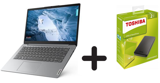 Image sur Laptop Lenovo IdeaPad 1 11ADA05 Ecran HD 11,6 pouces AMD Athlon Silver 3050e 256Go SSD/4Go RAM 512Mo Dédiée + Disque dur externe HDD Toshiba - 2To