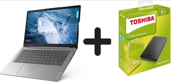 Image sur Laptop Lenovo IdeaPad 1 11ADA05 Ecran HD 11,6 pouces AMD Athlon Silver 3050e 256Go SSD/4Go RAM 512Mo Dédiée + Disque dur externe HDD Toshiba - 1To