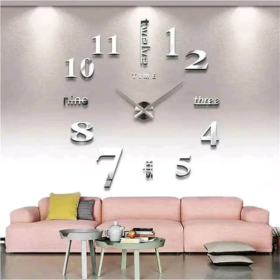 Image sur Horloge Murale design 3D - Autocollant - Rouge  et argent