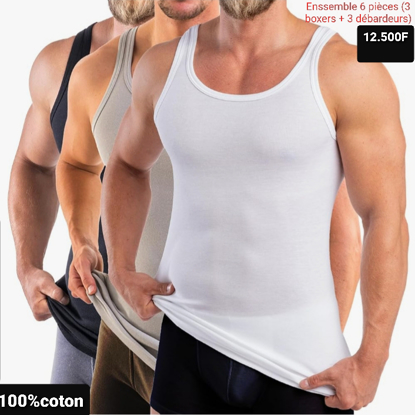Agrandir l'image de Débardeurs + Boxers - 6 Pièces - blanc noire, Gris Souris, Image de Débardeurs + Boxers - 6 Pièces - blanc noire, Gris Souris,