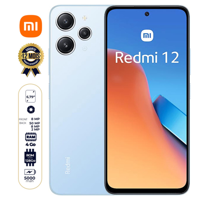 Agrandir l'image de Xiaomi Redmi 12 - 128 Go/4Go RAM - 6,79" - Dual Nano Sim - 5000mAh - 50MP+8MP+2MP/8MP - 6 Mois de garantie Image de Xiaomi Redmi 12 - 128 Go/4Go RAM - 6,79" - Dual Nano Sim - 5000mAh - 50MP+8MP+2MP/8MP - 6 Mois de garantie