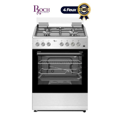 Image de Cuisinière à Allumage Electrique et Minuterie 4 Feux Roch - 60 x 60 - Argent - Garantie 06 mois