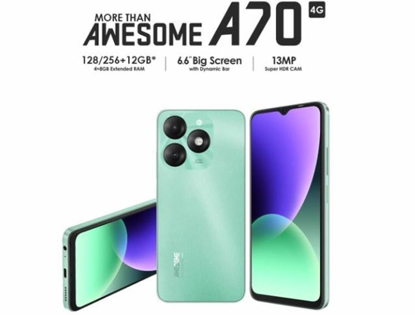 Agrandir l'image de Itel A70 Awesome - 6.6" - 4G LTE - Rom 128Go - Ram ( 3+5 ) Go - 13Mpx - Noir - 13 mois de garantis Image de Itel A70 Awesome - 6.6" - 4G LTE - Rom 128Go - Ram ( 3+5 ) Go - 13Mpx - Noir - 13 mois de garantis