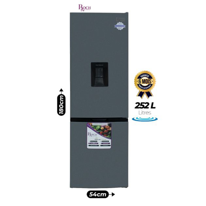 Réfrigérateur combiné - Roch - RFR-330 DBWD- B - 252L NoFrost avec distributeur d'eau - Gris - Garantie 6 mois Réfrigérateur combiné - Roch - RFR-330 DBWD- B - 252L NoFrost avec distributeur d'eau - Gris - Garantie 6 mois