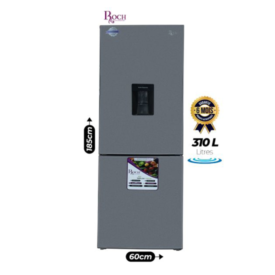 Réfrigérateur Combiné - Roch - RFR-360 DB- B -310L Avec Distributeur d'Eau - Gris - Garantie 6 Mois