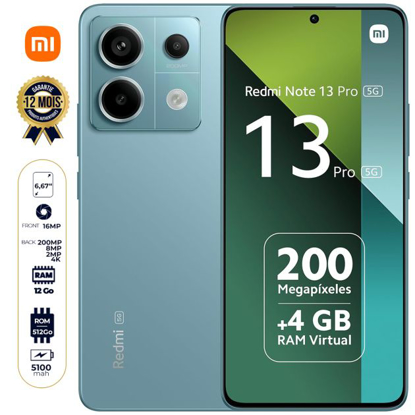 Agrandir l'image de Xiaomi Redmi Note 13 Pro 5G - 512 Go - 12 GoRAM - 6.67" - 2 Nano SIM - 200MP+8MP+2MP/16MP - 5100mAh - Version Globale - Garantie 12 mois Image de Xiaomi Redmi Note 13 Pro 5G - 512 Go - 12 GoRAM - 6.67" - 2 Nano SIM - 200MP+8MP+2MP/16MP - 5100mAh - Version Globale - Garantie 12 mois