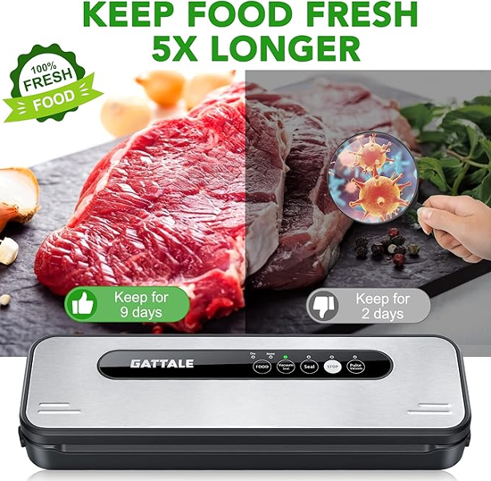 Machine de scellage sous vide de précision pour la conservation des aliments et sous vide, scelleuse sous vide automatique 6 en 1 avec kit de démarrage, modes aliments secs et humides, voyant lumineux LED, conception compacte