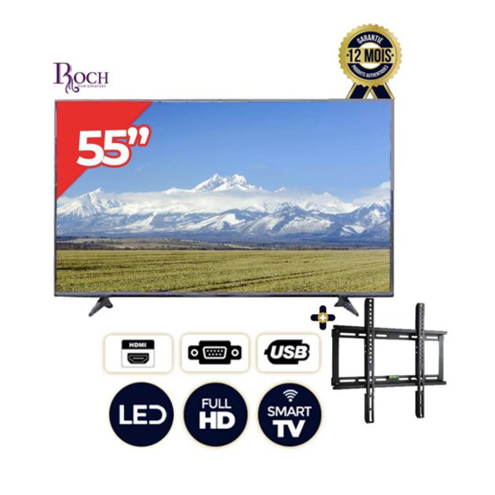 Image sur Smart TV - ROCH - RH-LE55DSA- B - 55 pouces + Support Mural integre Noir - 6 mois