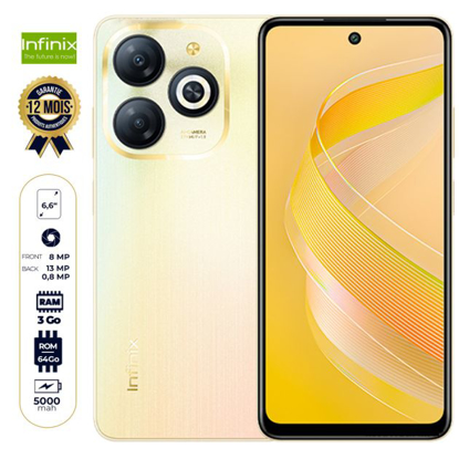 Agrandir l'image de Infinix Smart 8 - 64 Go/3Go RAM - 6.6"- 5000mAh - 13MP/8MP - Dual Nano SIM - Empreinte digitale - Garantie 12 Mois Image de Infinix Smart 8 - 64 Go/3Go RAM - 6.6"- 5000mAh - 13MP/8MP - Dual Nano SIM - Empreinte digitale - Garantie 12 Mois