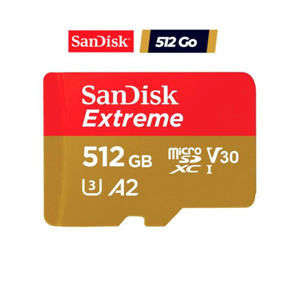 Agrandir l'image de Carte mémoire SanDisk Extreme - 512 Go - microSDXC UHS-I - 160MB/s Image de Carte mémoire SanDisk Extreme - 512 Go - microSDXC UHS-I - 160MB/s