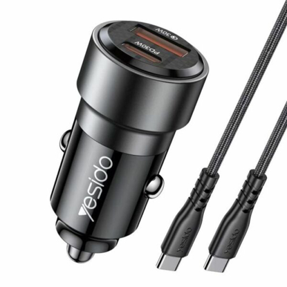 Agrandir l'image de Chargeur de voiture ultra rapide Yesido Y55 QC3.0+PD 60 W avec câble Type-C vers Type-C – Noir - 3 mois de garantie Image de Chargeur de voiture ultra rapide Yesido Y55 QC3.0+PD 60 W avec câble Type-C vers Type-C – Noir - 3 mois de garantie