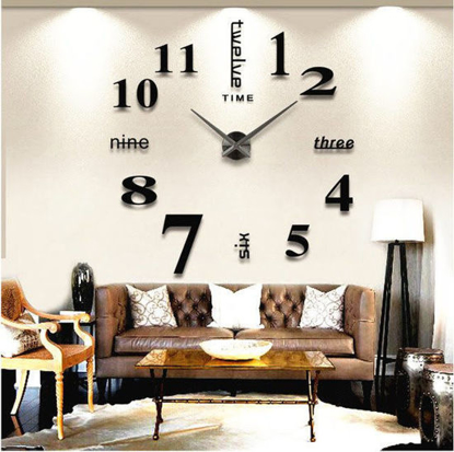 Image de Horloge Murale 3D - Autocollant - Grand Chiffre - Noir