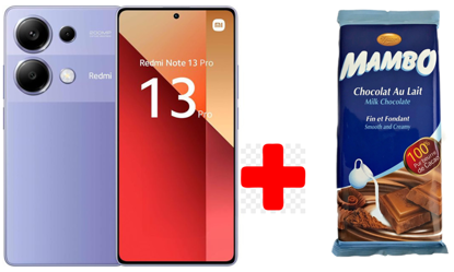 Image de Xiaomi Redmi Note 13 Pro 4G - 256 Go - 8Go - 6.67" - 2 Nano SIM - 200MP+8MP+2MP/16MP - 5000mAh + un chocolat Noire