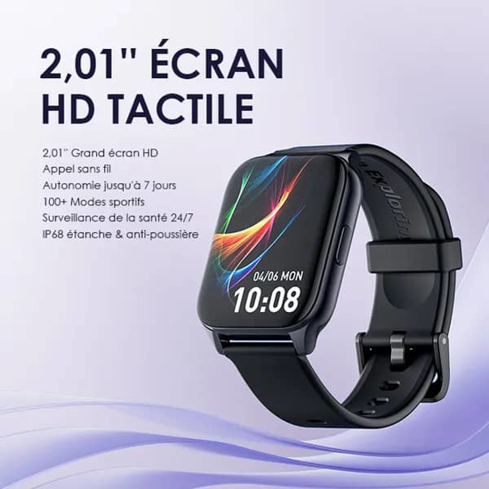 Image sur Montre connectée - Smart Oraimo watch 4 plus - OSW- 801 - Appels Bluetooth - IP68 - Notifications Ecran Incurvé 2.01"HD  Etanche - 13 mois